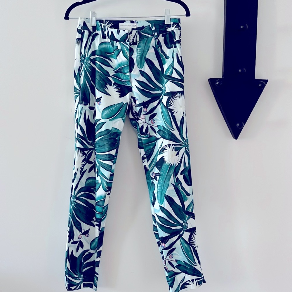Anna Clover x H&M Tropical Botanical Print Slim Pants Size 36 US 6